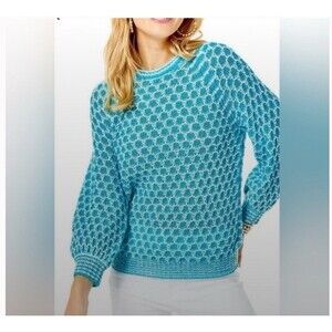 Lilly Pulitzer Blouson Sleeve Corabelle Blue and White Knit Sweater Women's Sz M